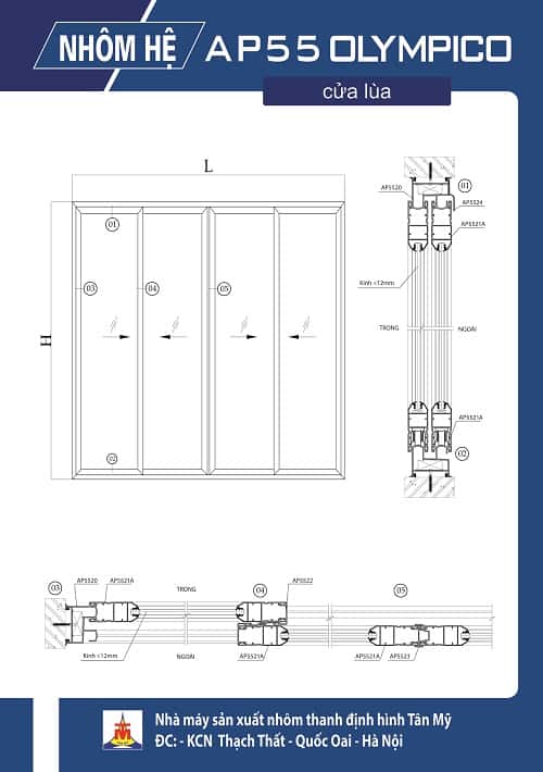 Profile kỹ thuật cửa nhôm Tân mỹ
