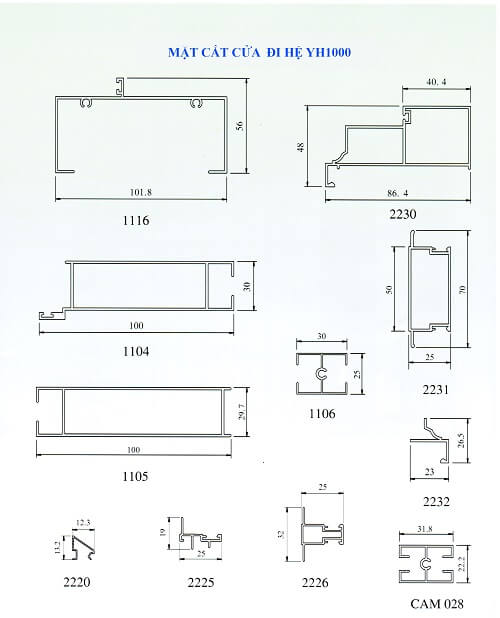 Sơ đồ kỹ thuật nhôm thanh Ynghua và cách lắp cửa