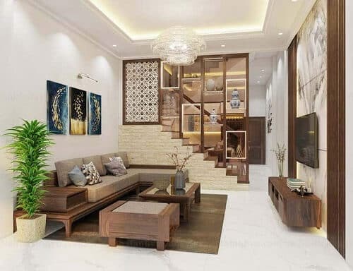 Vách ngăn nhỏ giúp ngăn cách phòng khách và nhà bếp