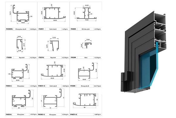 Profile nhôm hệ 450 Việt Pháp